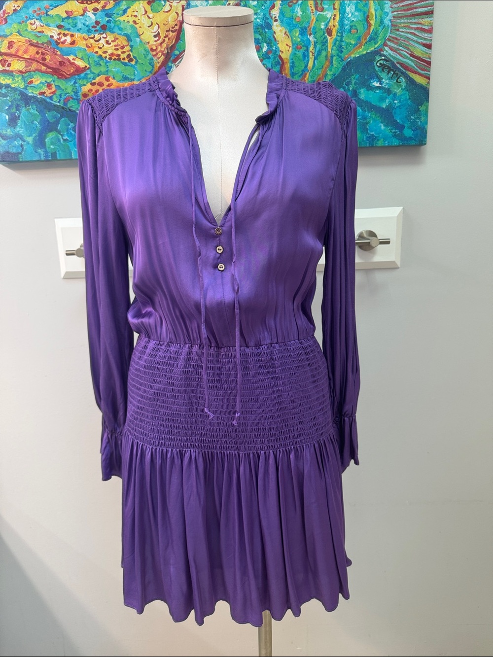 Karlie Magenta Purple Smock Waist Dress Size Small NWT